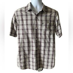Quiksilver Plaid Gray & Maroon Short Sleeve Collared Shirt Men M Medium